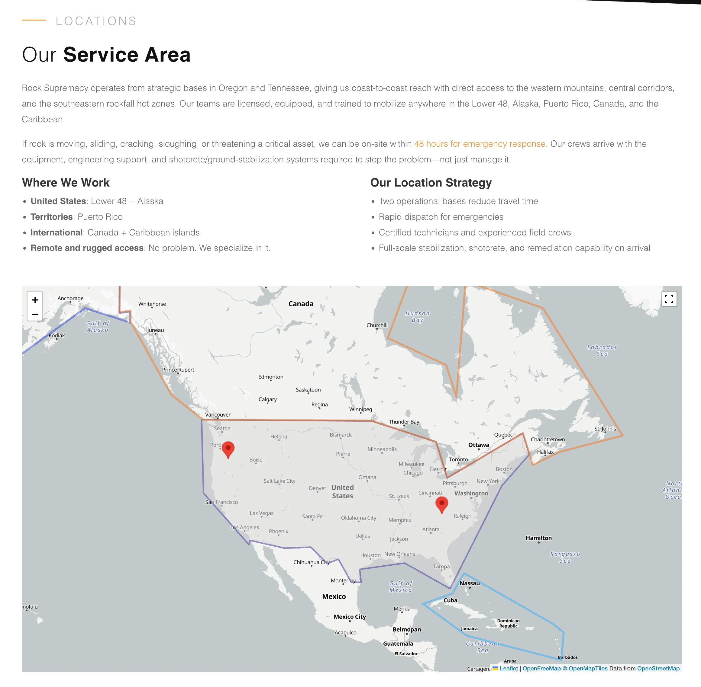 Rock Supremacy national service area map