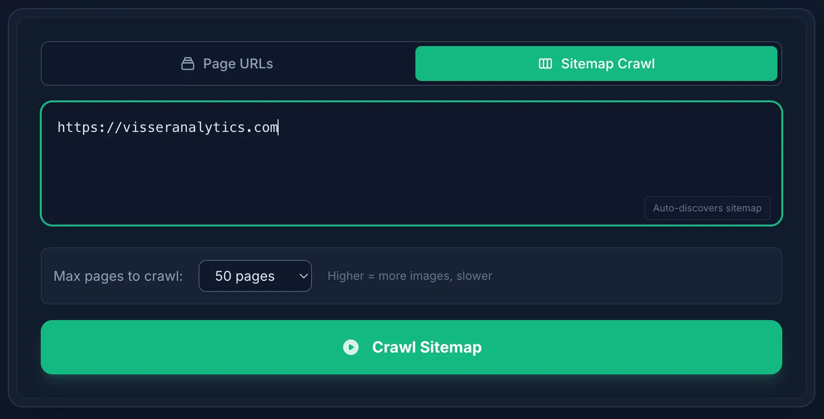ScrapeConvert sitemap crawler interface