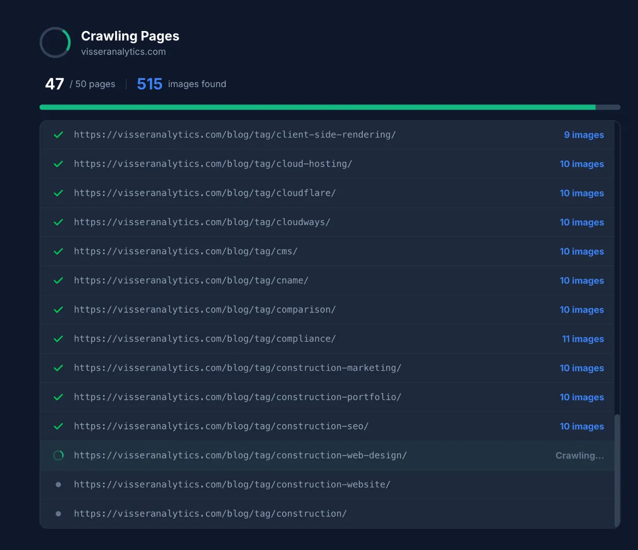 ScrapeConvert crawl log showing progress