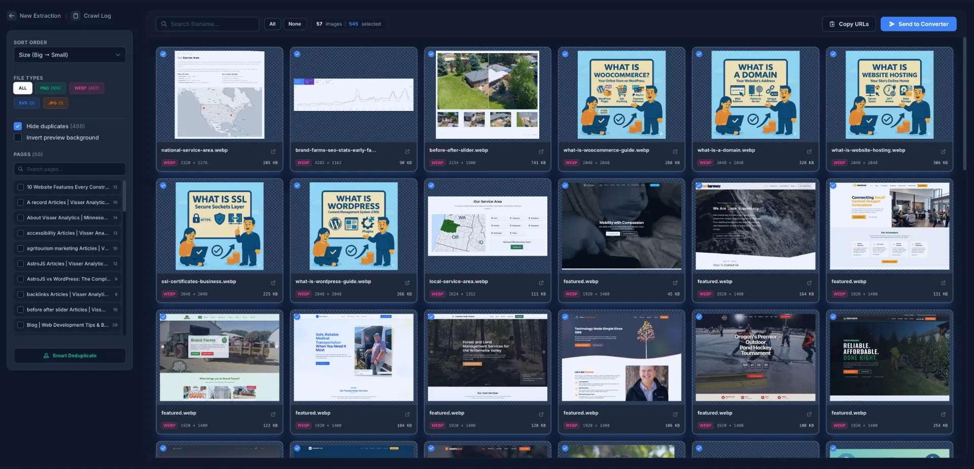 ScrapeConvert results showing extracted images
