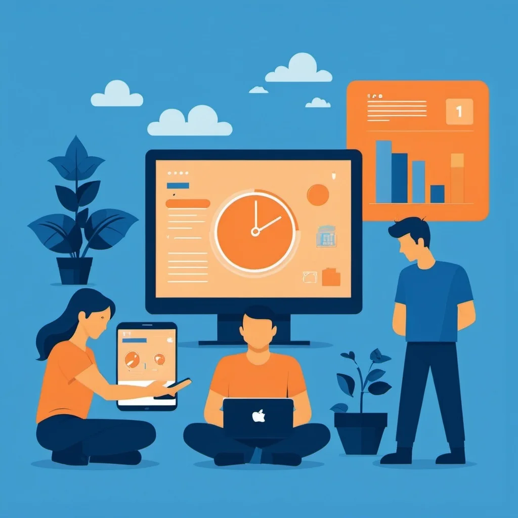 Digital illustration of a website design dashboard with analytics charts and growth metrics showing business lead generation