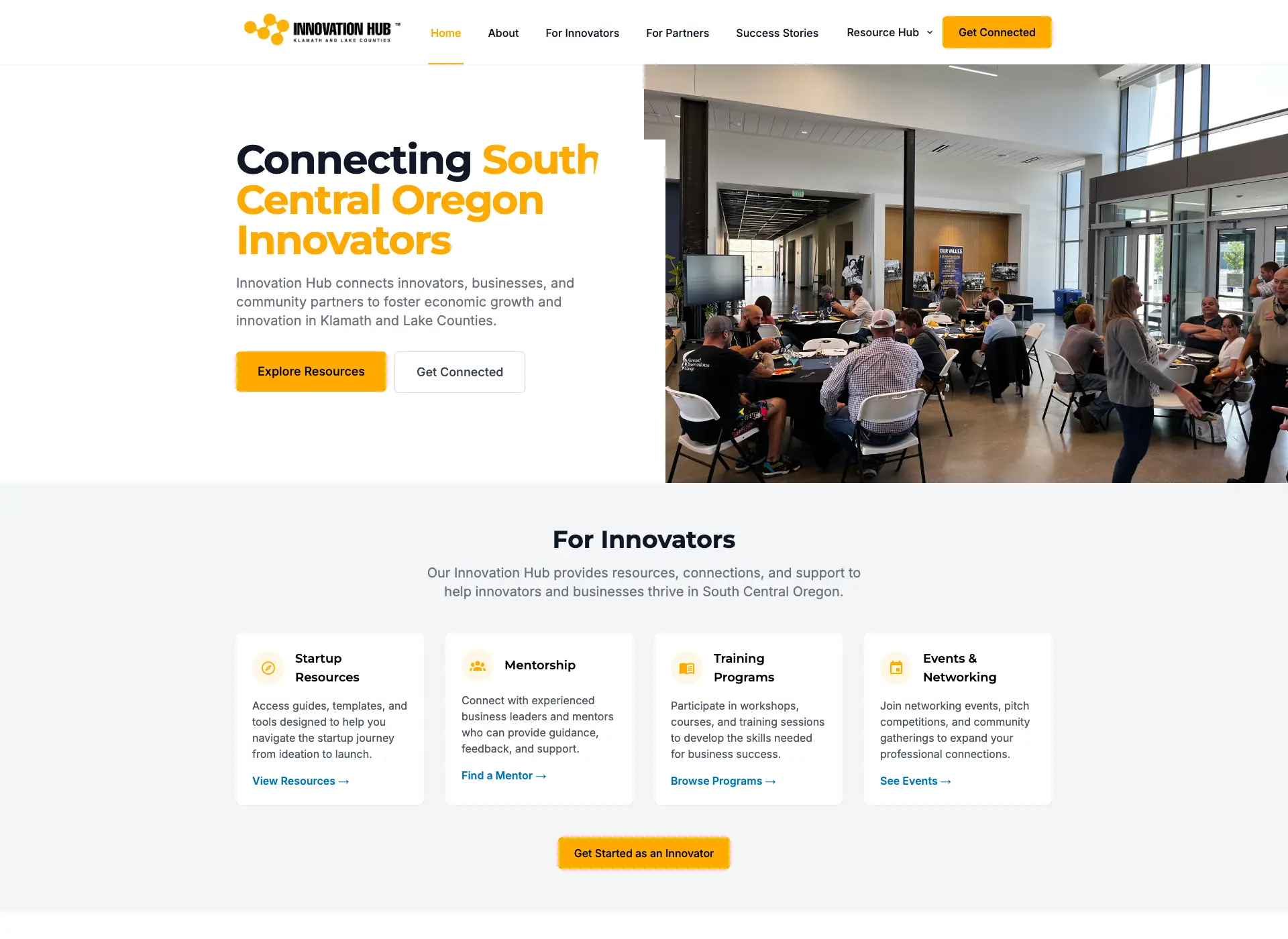 Screenshot of Innovation Hub Website website - Startup Platform Website project by Visser Analytics